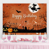 Lofaris Halloween Theme Witch Fly Orange Happy Birthday Backdrop